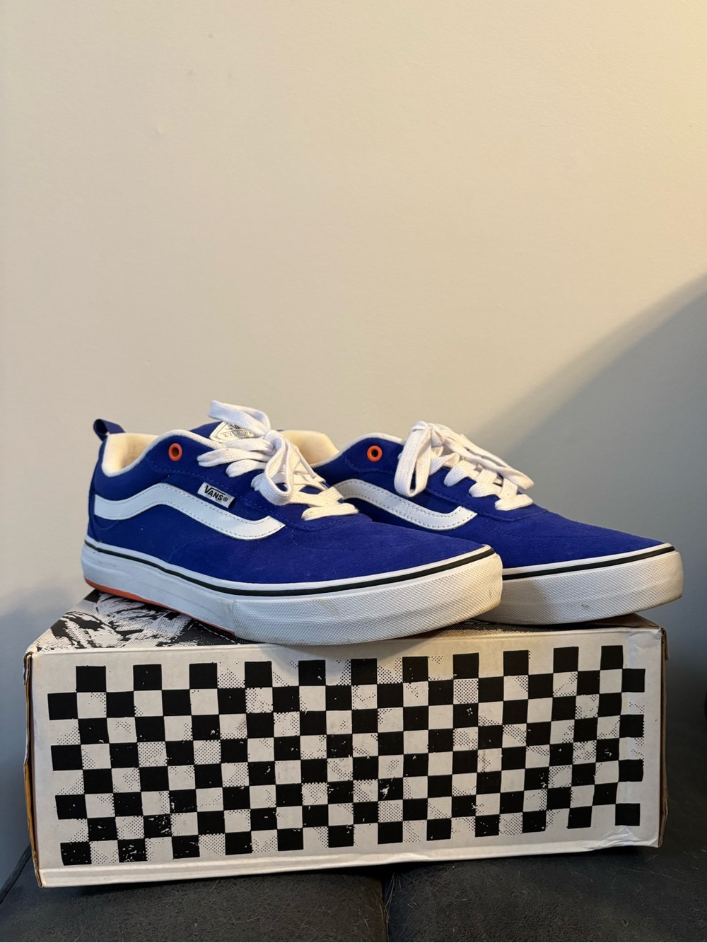 Vans Kyle Walker Blue and Orange Suede Old Skool Sneakers with White Stripe